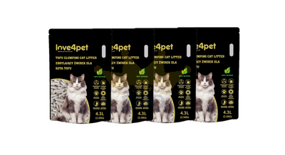 Love4pet super grumstuotas tofu kraikas 4x2,5 kg (4x4,3l) katėms