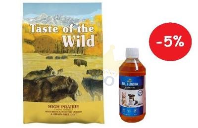 Taste of the Wild High Prairie 12, 2 kg + LAB V Lašišų aliejus šunims ir katėms 500ml