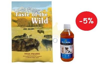 Taste of the Wild High Prairie 5,6 kg + LAB V Lašišų aliejus šunims ir katėms 500ml
