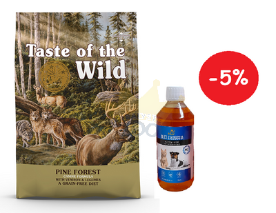 Taste of the Wild Pine Forest 12,2kg + LAB V Lašišų aliejus šunims ir katėms 500ml