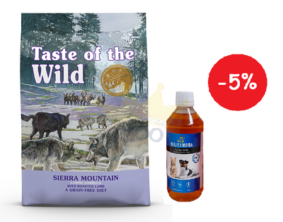 Taste of the Wild Sierra Mountain 5,6 kg  + LAB V Lašišų aliejus šunims ir katėms 500ml