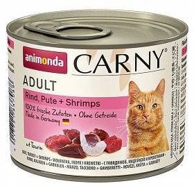 ANIMONDA Cat Carny Adult  skonis: jautiena, kalakutiena ir krevetės 200g x12