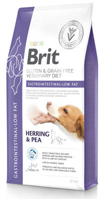 BRIT GF Veterinary Diets dog Gastrointestinal-Low Fat 12kg + LAB V Lašišų aliejus šunims ir katėms 500ml