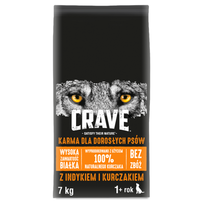 CRAVE - sausas ėdalas 7 kg + CRAVE™ Adult Vištienos ir kalakutienos ėdalas šunims 3x400g