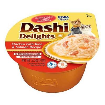 Inaba DASHI papildomas kačių maistas - vištienos, tuno ir lašišos skonio sultinys 12x70 g 