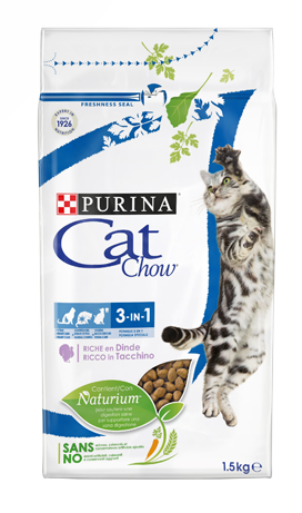 PURINA Cat Chow 3in1 kalakutienos turtingas ėdalas 1,5kg