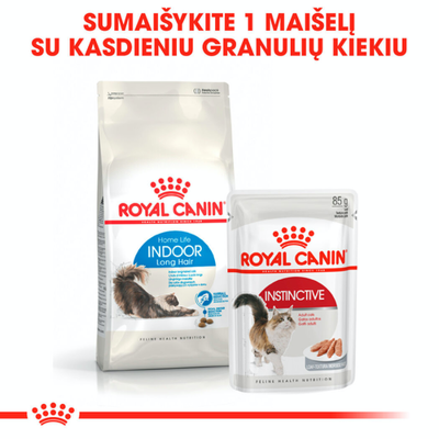 ROYAL CANIN Indoor Long Hair 10 kg sauso ėdalo suaugusioms ilgaplaukėms katėms, laikomoms tik namuose