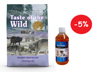 Taste of the Wild Sierra Mountain 2kg + LAB V Lašišų aliejus šunims ir katėms 250ml