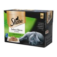 SHEBA paketėlis 12x85g Select Slices in Gravy - drėgnas kačių maistas su padažu (su lašiša, su balta žuvimi, su vištiena, su jautiena)